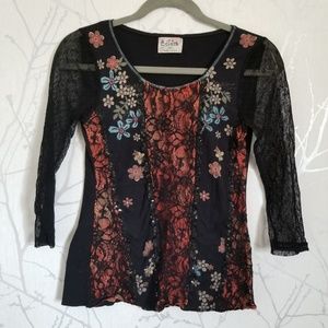 Edista Floral Print Blouse w/ Lace Sleeves Whimsigoth Fairy